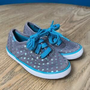 Keds Kid’s Champion COV Polka Dot Sneakers Metallic Blue Lace Up Shoe Size 7